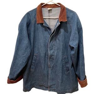 Vintage Chore Coat Womens XL Denim Corduroy Cuff Collar Utility Rugged Homestead